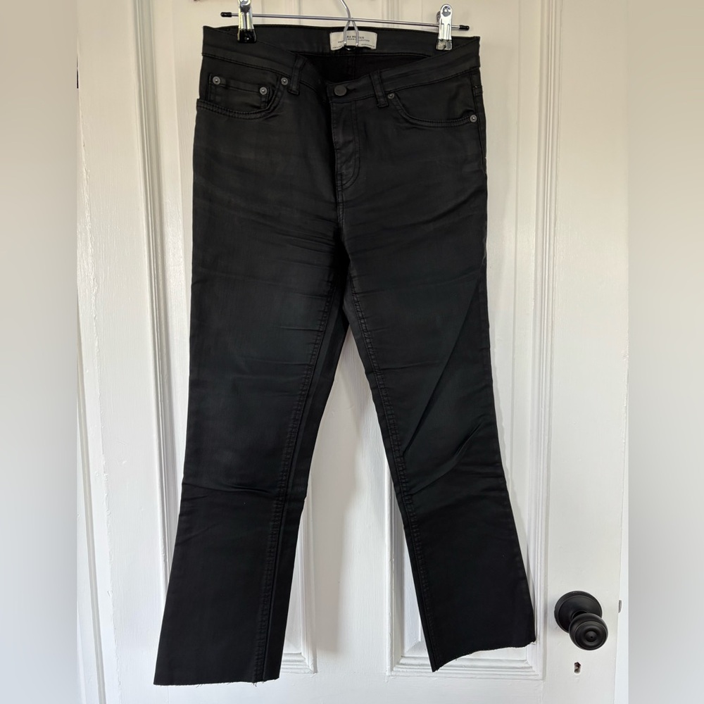 Zara Waxed Leather Look Black Slim Jeans Classic Style